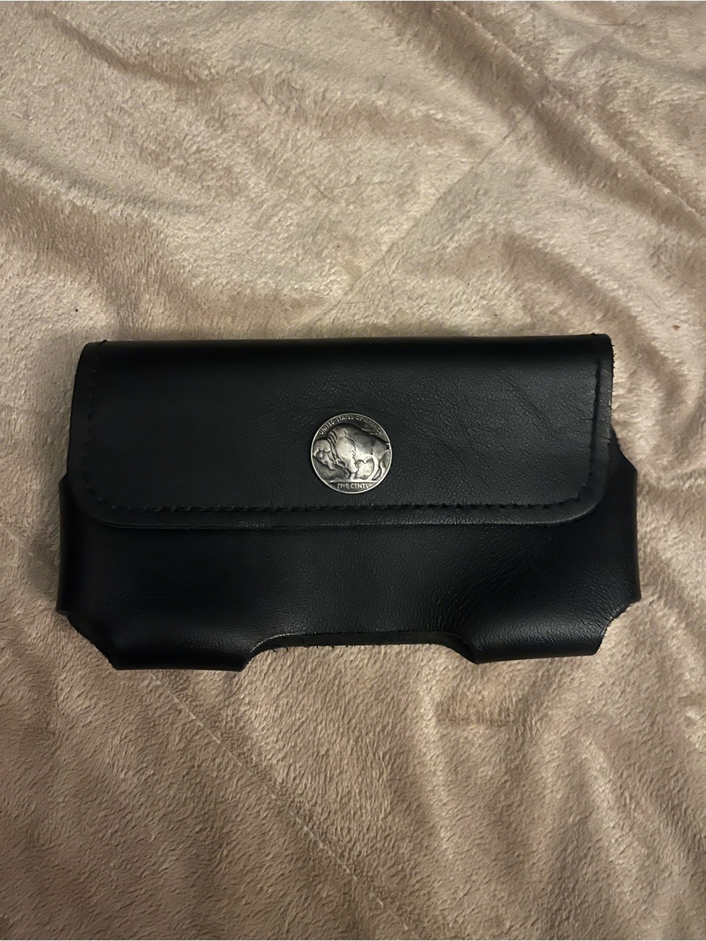 Black Leather Buffalo Head Nickle Belt Clip